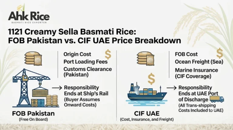 1121 Creamy Sella Basmati Rice FOB Pakistan vs CIF UAE Price Breakdown for Wholesale Buyers