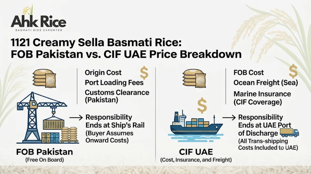 1121 Creamy Sella Basmati Rice FOB Pakistan vs CIF UAE Price Breakdown for Wholesale Buyers