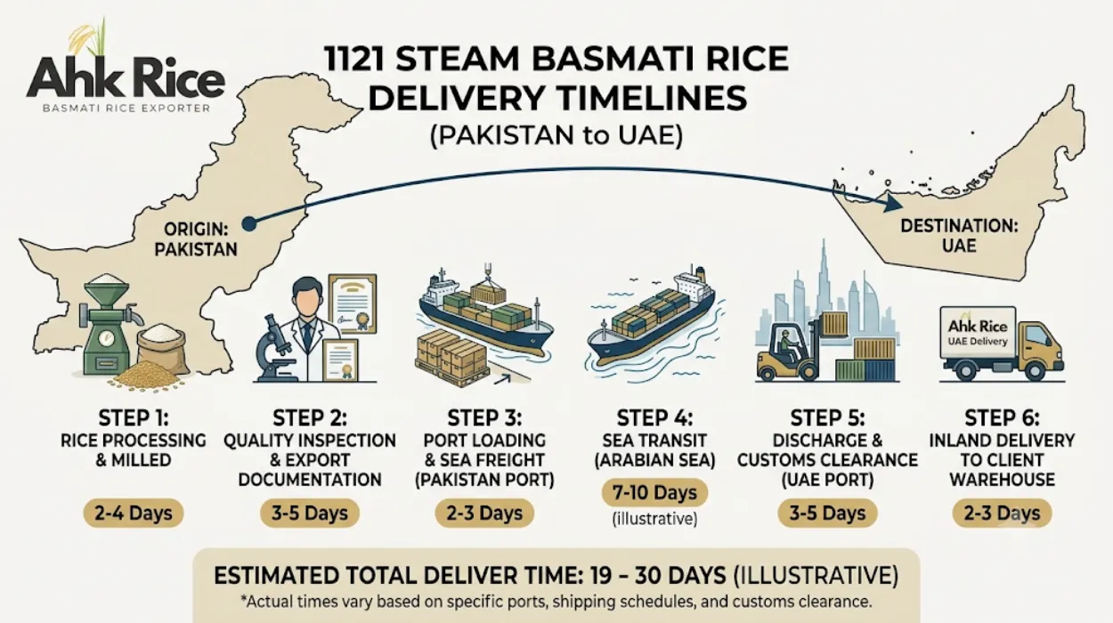 1121 Steam Basmati Rice Delivery Timelines from Pakistan to UAE