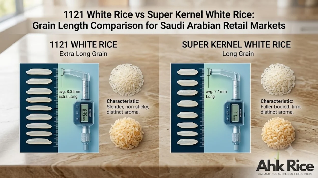 1121 White Rice vs Super Kernel White Rice Grain Length Comparison for Saudi Arabian Retail Markets