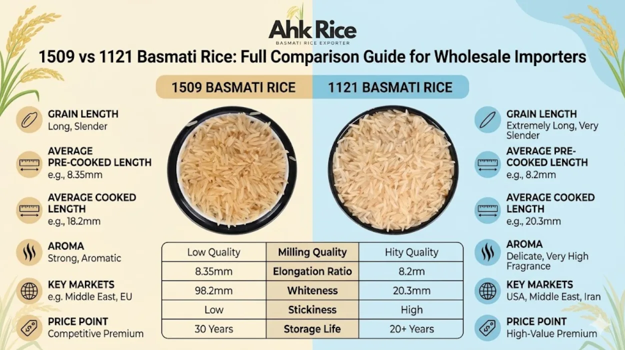 1509 vs 1121 Basmati Rice Full Comparison Guide for Wholesale Importers