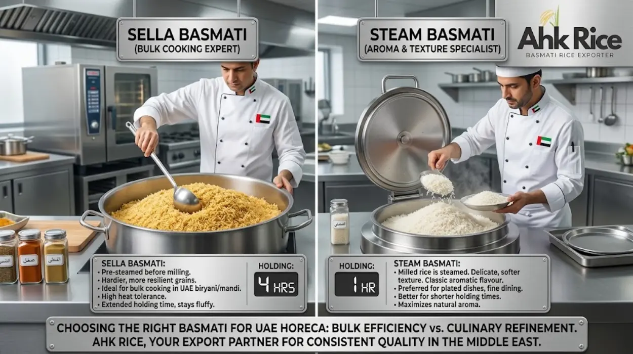 Basmati Rice for UAE HoReCa Sella vs Steam for Bulk Cooking and Holding Time