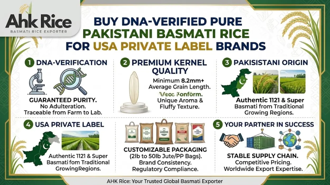 Buy DNA-Verified Pure Pakistani Basmati Rice for USA Private Label Brands