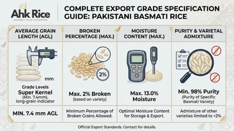 Complete Export Grade Specification Guide for Pakistani Basmati Rice AGL, Broken %, Moisture and Purity
