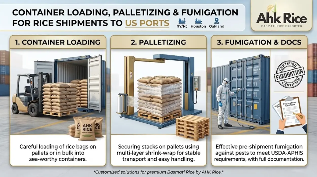 Container Loading, Palletizing and Fumigation for Rice Shipments to US Ports