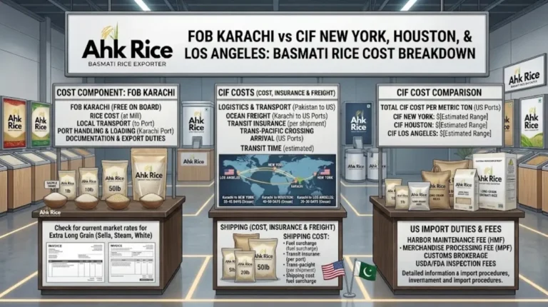 FOB Karachi vs CIF New York, Houston and Los Angeles Basmati Rice Cost Breakdown
