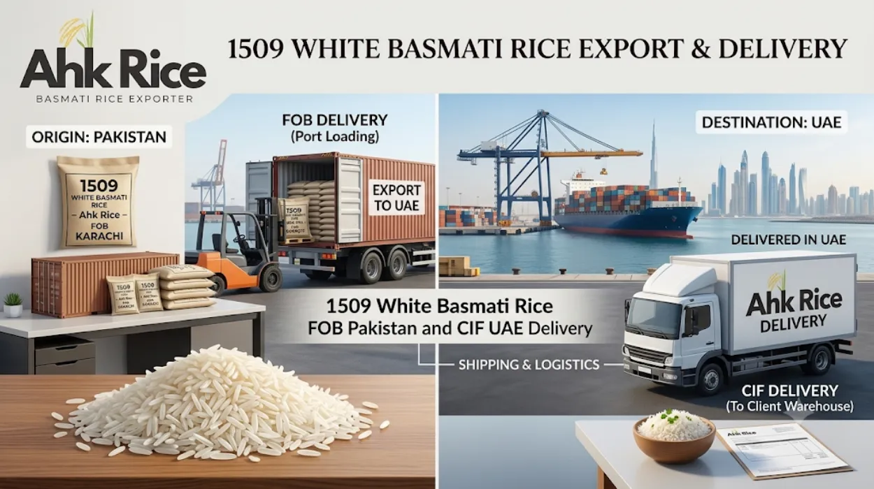 Get Direct Export Quotations for 1509 White Basmati Rice FOB Pakistan and CIF UAE Delivery