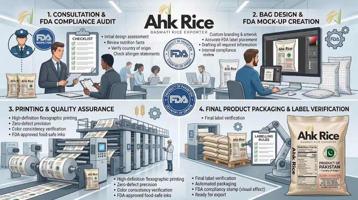 Get FDA Label-Compliant Basmati Rice Packaging Designed and Printed by AHK Rice