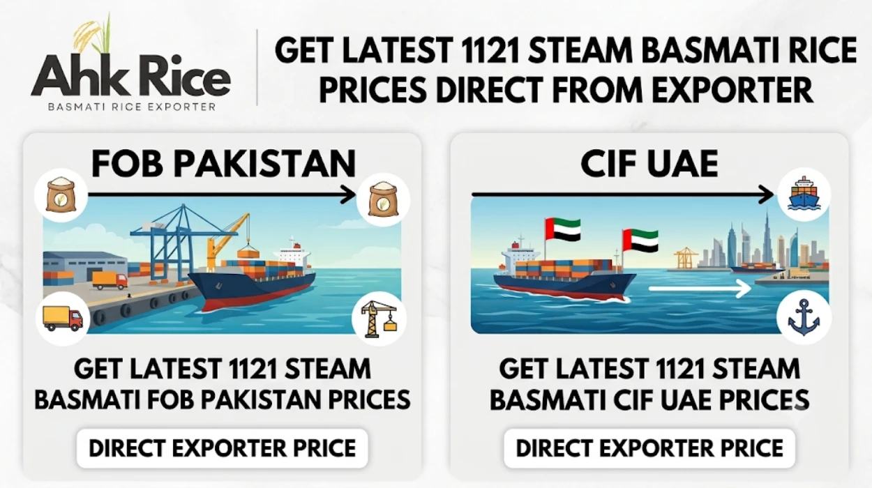 Get Latest 1121 Steam Basmati Rice FOB Pakistan and CIF UAE Prices Direct from Exporter