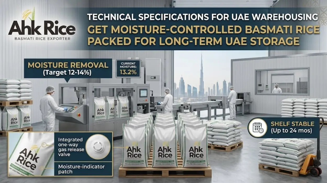 Get Moisture-Controlled Basmati Rice Packed for Long-Term UAE Storage
