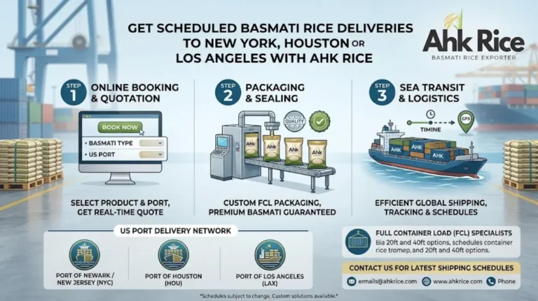 Get Scheduled Basmati Rice Deliveries to New York, Houston or Los Angeles with AHK Rice