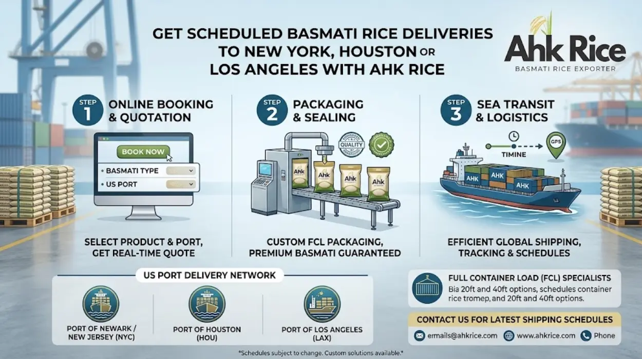 Get Scheduled Basmati Rice Deliveries to New York, Houston or Los Angeles with AHK Rice