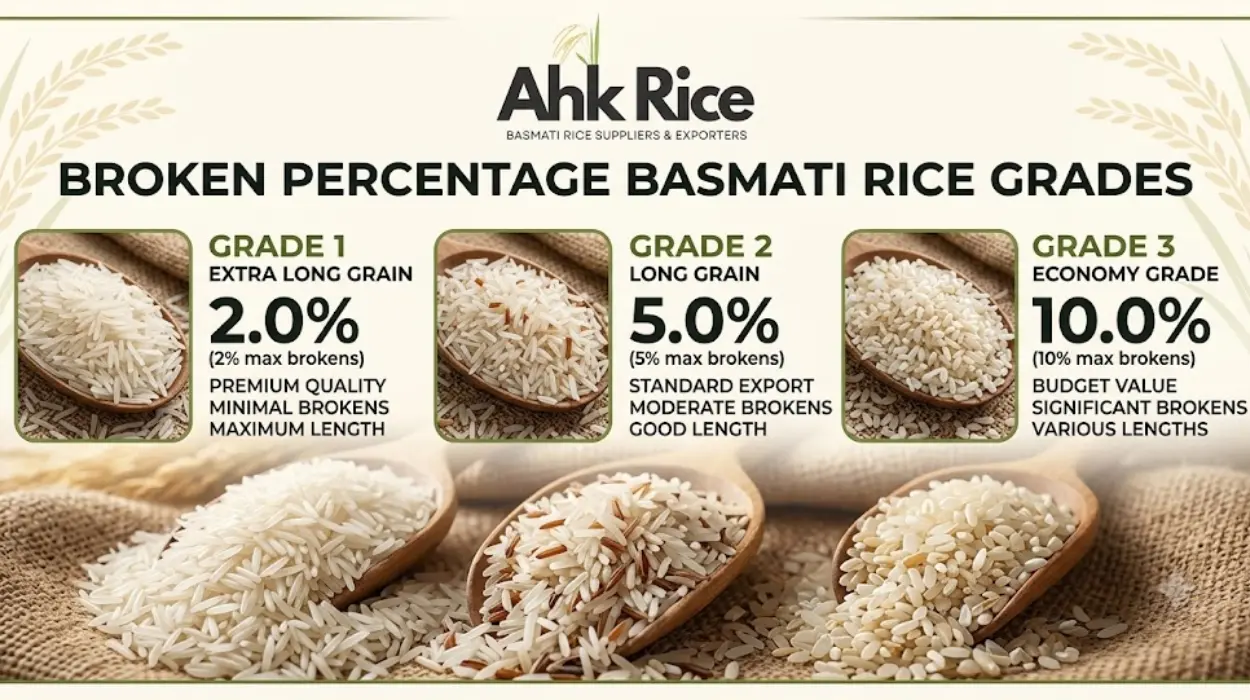 How Are Broken Percentages Classified in Export Basmati Rice Grades?