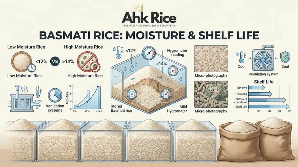 How Do Moisture Levels Affect Basmati Rice Storage and Shelf Life?