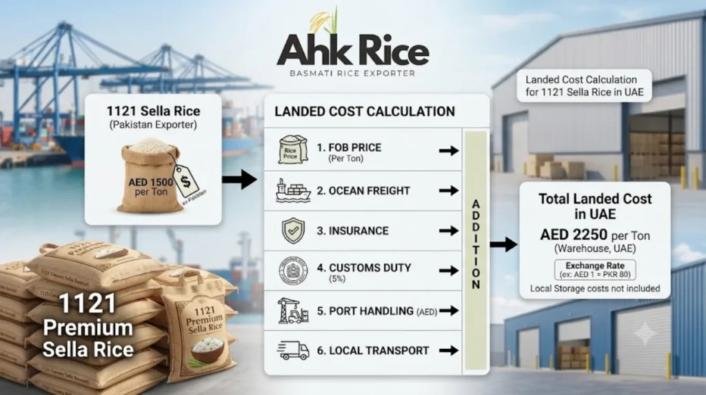 How UAE Importers Calculate Landed Cost of 1121 Creamy Sella Basmati Rice from Pakistan