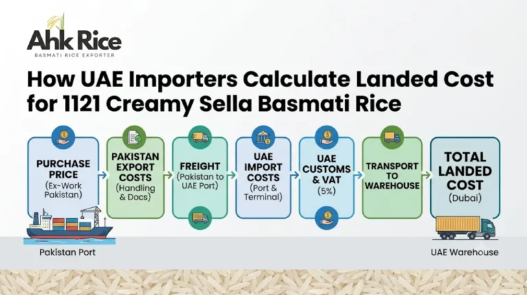 How UAE Importers Calculate Landed Cost of 1121 Creamy Sella Basmati Rice from Pakistan