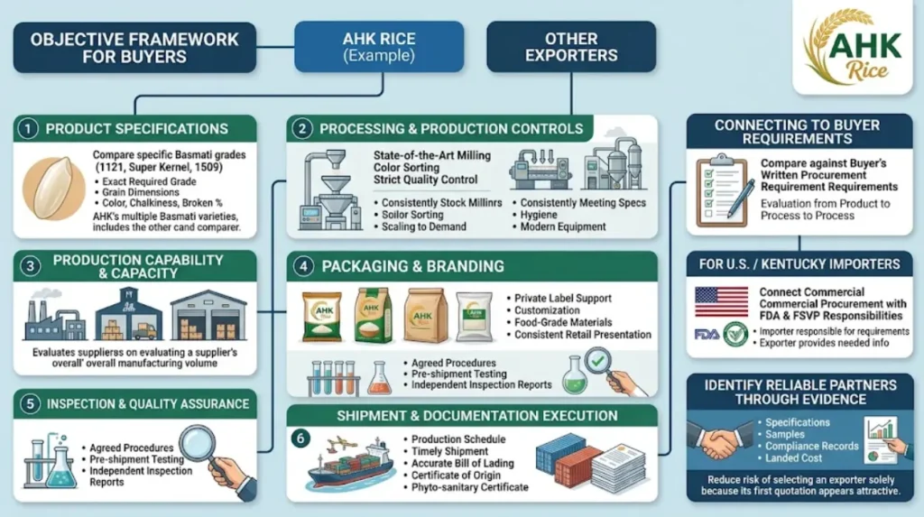 How can buyers use this framework to compare AHK Rice with other exporters?