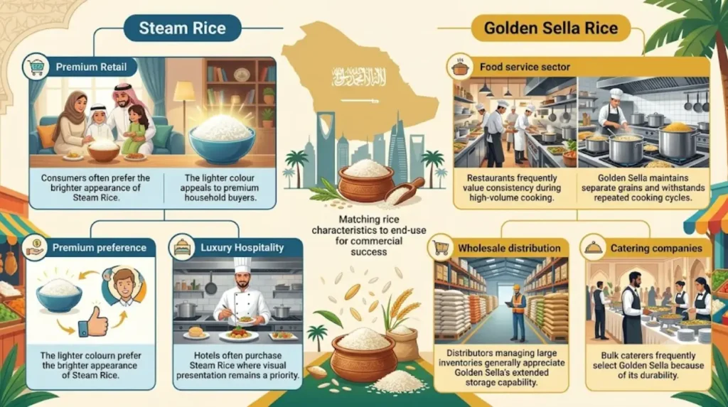 How do Steam and Golden Sella compare across major Saudi market segments?