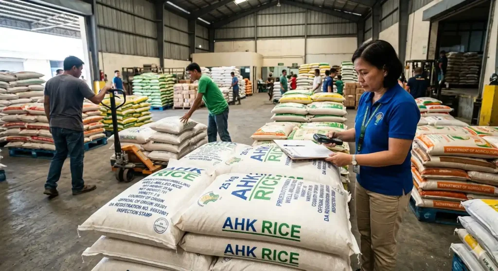 How do rice packaging and DA labelling systems work in the Philippines?