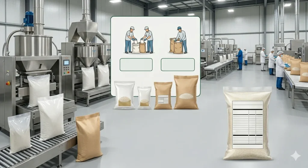 How do rice packaging sizes and FDA labelling systems work in the USA?