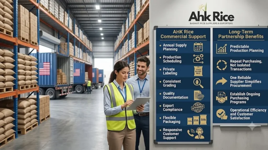 How does AHK Rice support long-term USA foodservice supply?