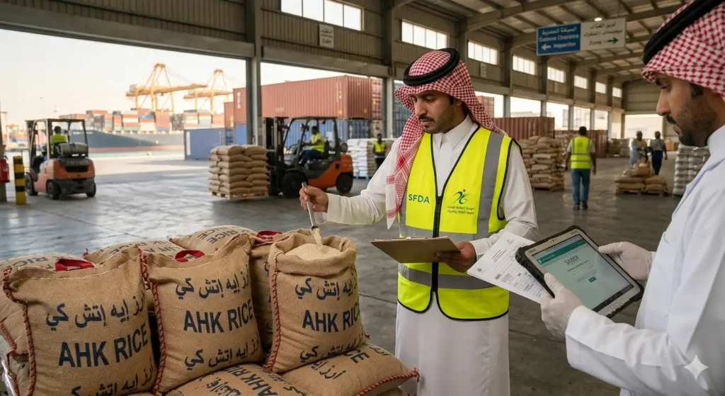 How does SFDA regulate rice imports into Saudi Arabia?