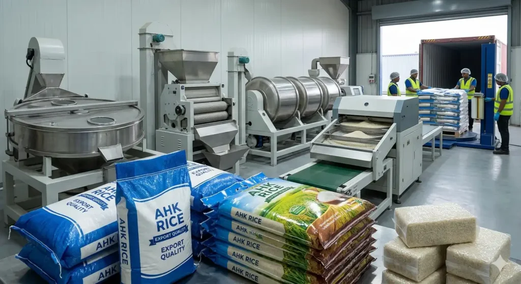 How does rice processing impact shipping readiness?