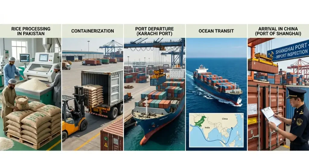 How does rice shipping from Pakistan to China work?