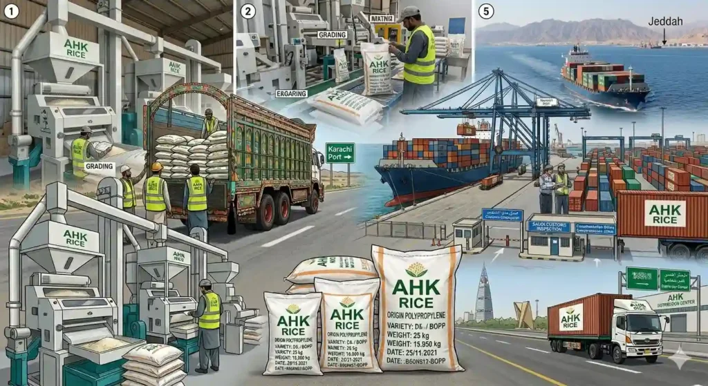 How does rice shipping from Pakistan to Saudi Arabia work step by step?