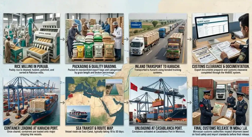 How does the rice shipping process from Pakistan to Casablanca Port work?