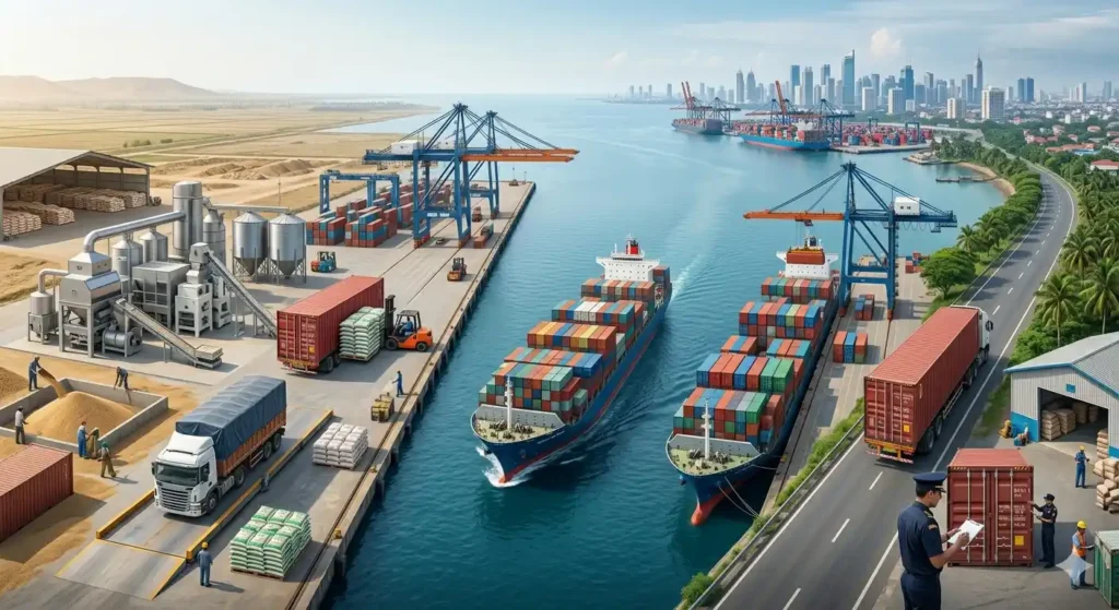 How does the rice shipping process from Pakistan to Indonesia work?