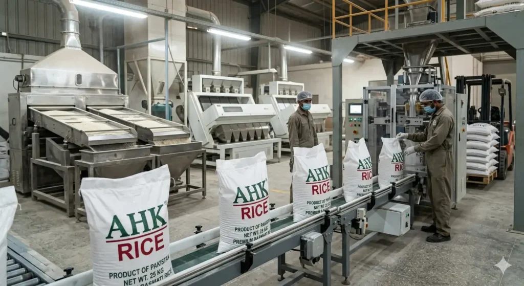 How is rice processed and prepared for export before shipping