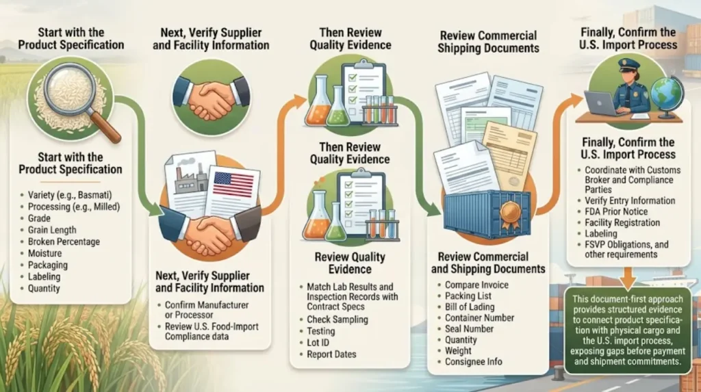 How should Colorado importers evaluate documents before placing a rice order?