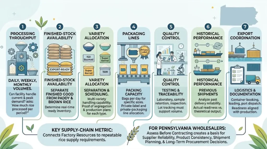 How should Pennsylvania wholesalers assess rice supplier capacity?