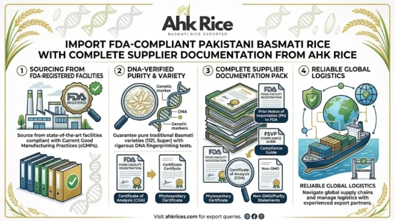 Import FDA-Compliant Pakistani Basmati Rice with Complete Supplier Documentation from AHK Rice