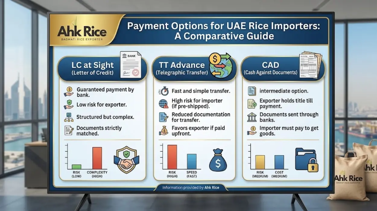 LC at Sight vs TT Advance vs CAD Payment Options for UAE Rice Importers