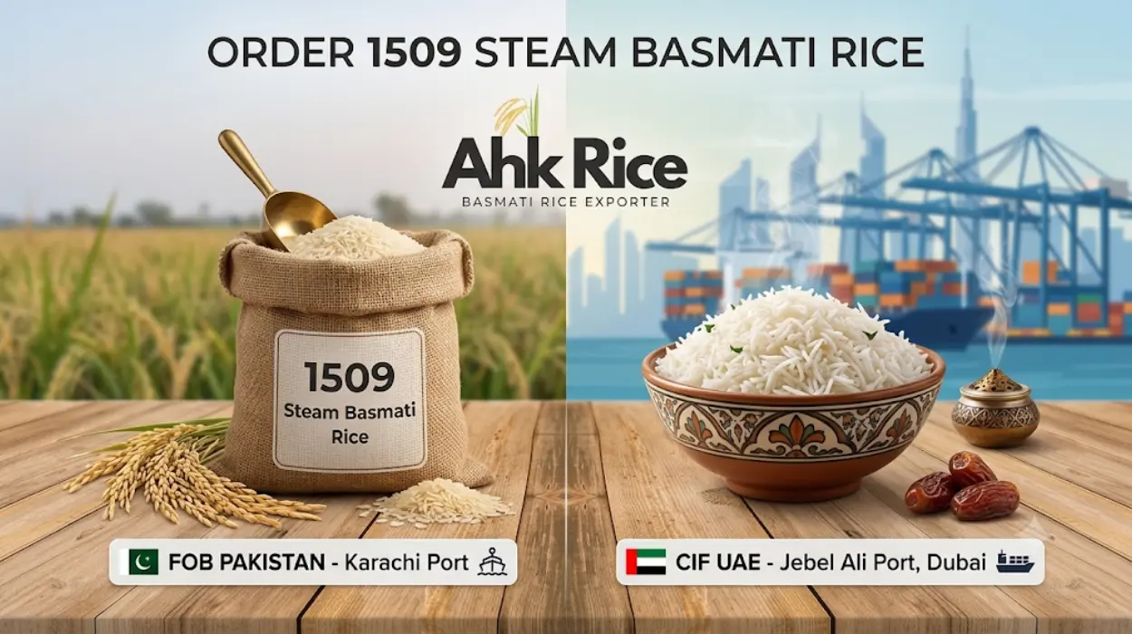 Order 1509 Steam Basmati Rice with FOB Pakistan and CIF UAE Pricing from Exporter