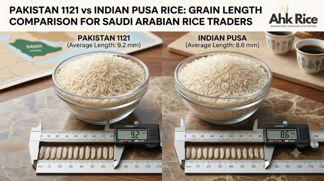 Pakistan 1121 vs Indian Pusa Rice Grain Length Comparison for Saudi Arabian Rice Traders