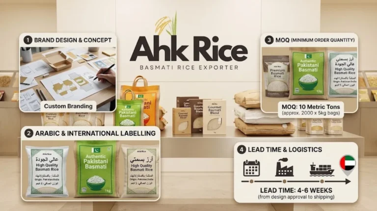 Private Label Basmati Rice Process Design, Arabic Labelling, MOQ and Lead Time for UAE Brands
