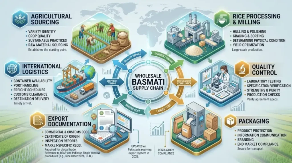 What Are the Key Components of a Wholesale Basmati Supply Chain?