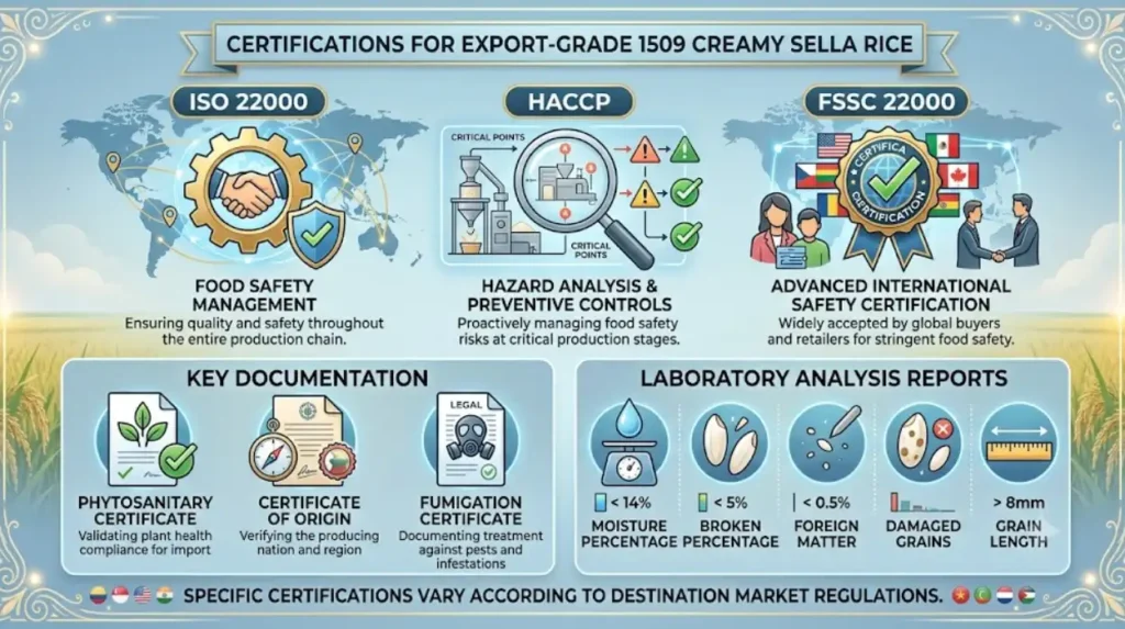 What Certifications Apply to Export-Grade 1509 Creamy Sella Rice?