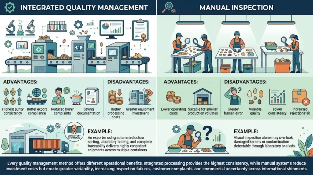 What are the advantages and disadvantages of different purity management approaches?