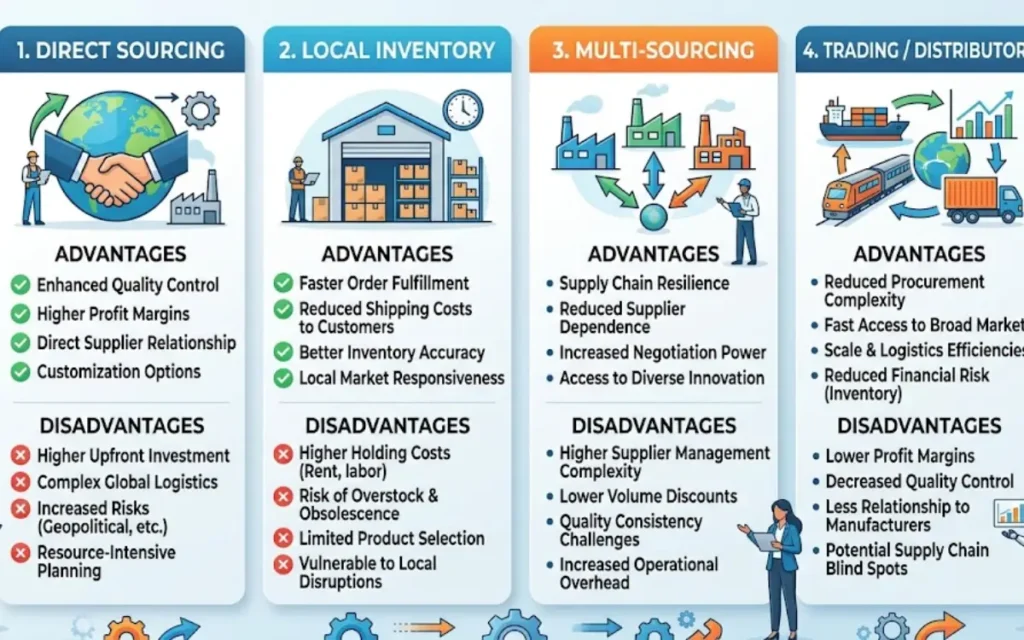 What are the advantages and disadvantages of each supply strategy?