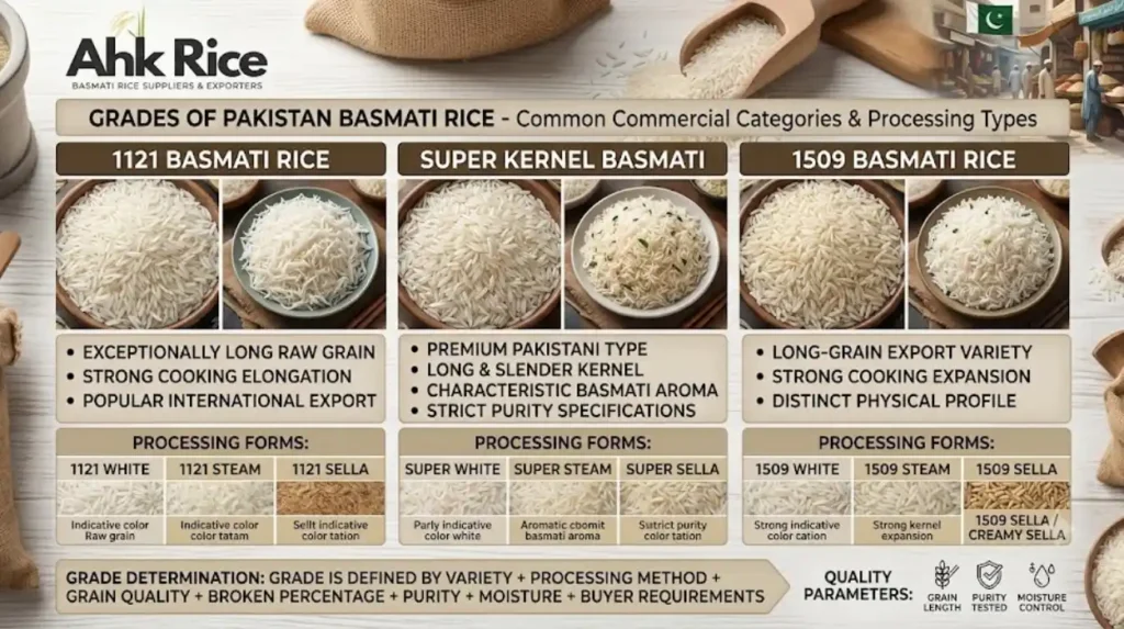 What are the available grades of Pakistan Basmati rice?
