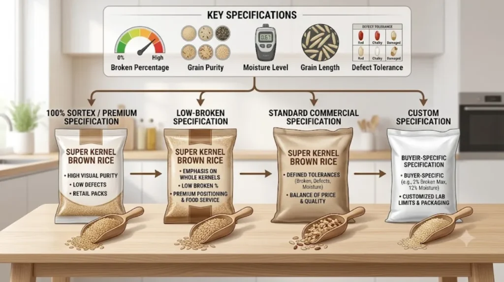 What are the main grades of Super Kernel Brown Rice?