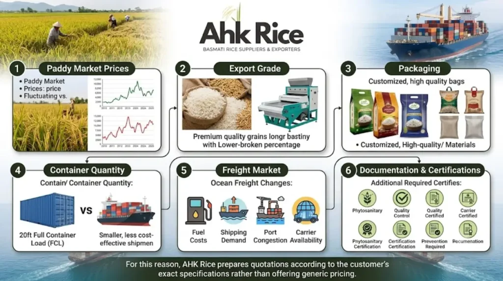 What factors affect the price of importing 1121 Steam Basmati Rice?