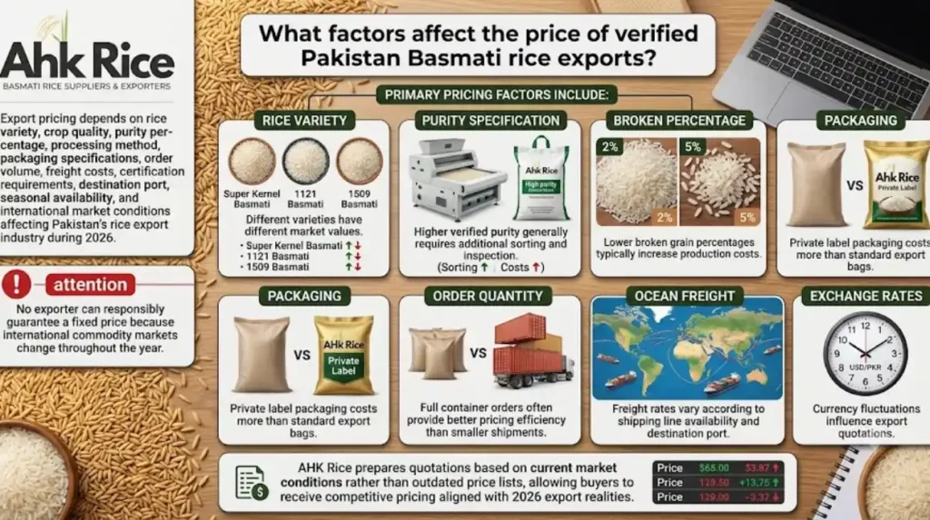 What factors affect the price of verified Pakistan Basmati rice exports?