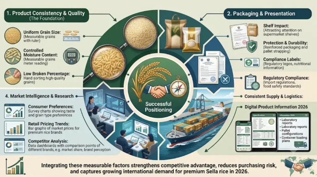 What factors influence successful premium imported Sella rice positioning?