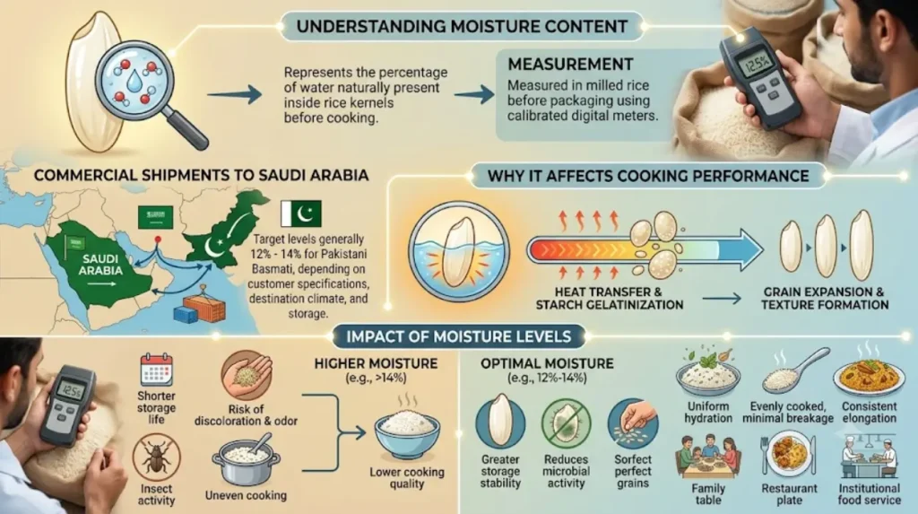 What is moisture content, and why does it affect cooking performance?