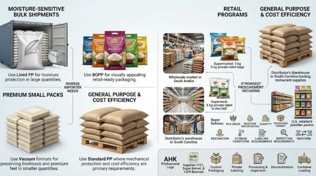 What is the most practical packaging strategy for international Basmati imports?